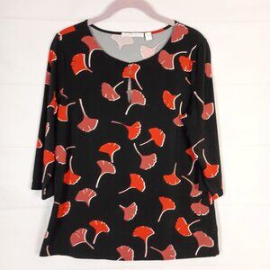HUGO BOSS Red Ginkgo Leaf Print Blouse Quarter Sleeve L